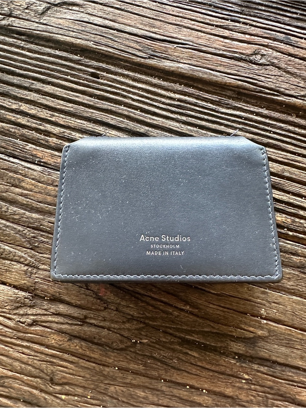 Acne Studios Navy Leather Snap Wallet with Gold Button - Picture 2 of 9